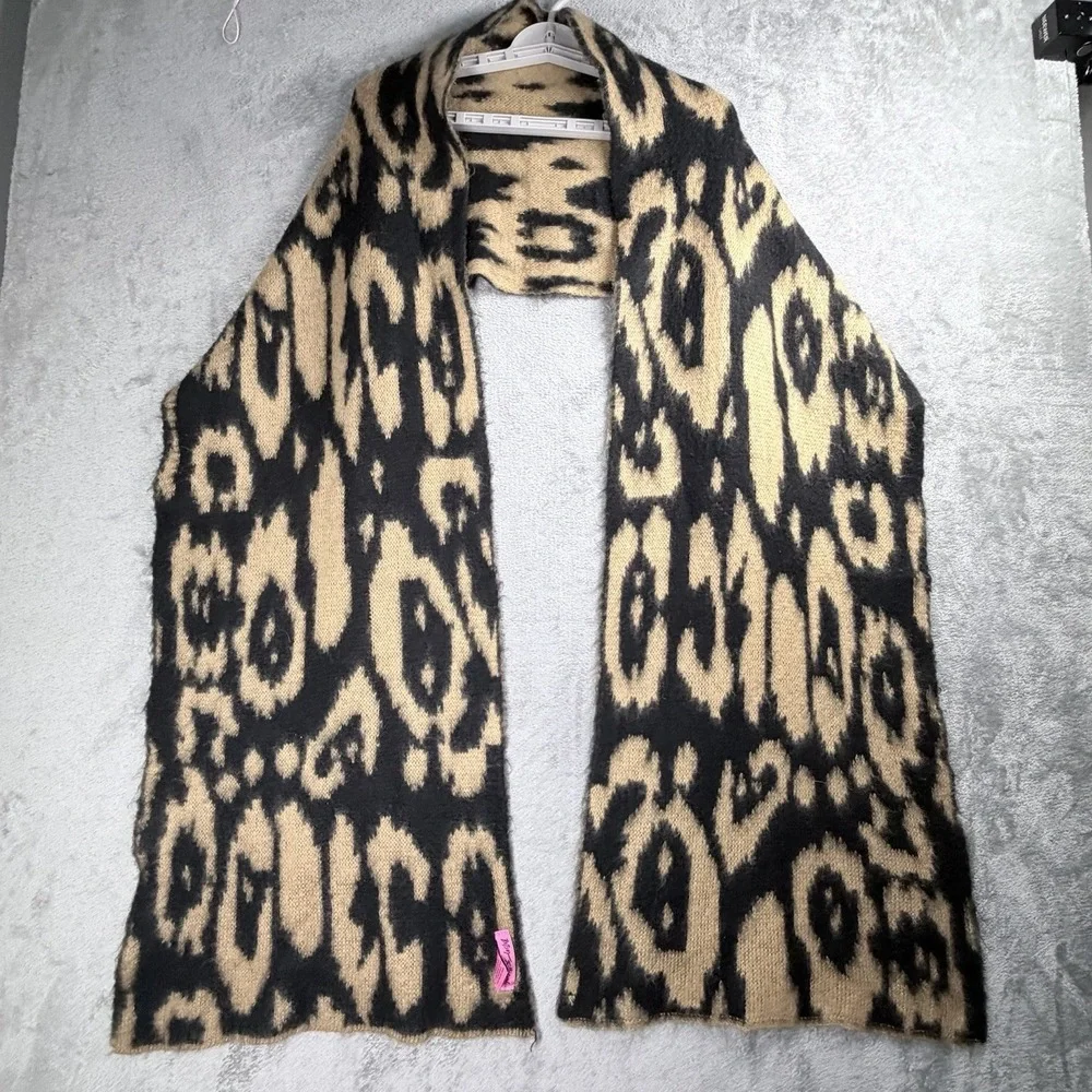 Betsey Johnson Leopard Print Scarf Tan Black Cozy Soft Statement‎ Wrap OS